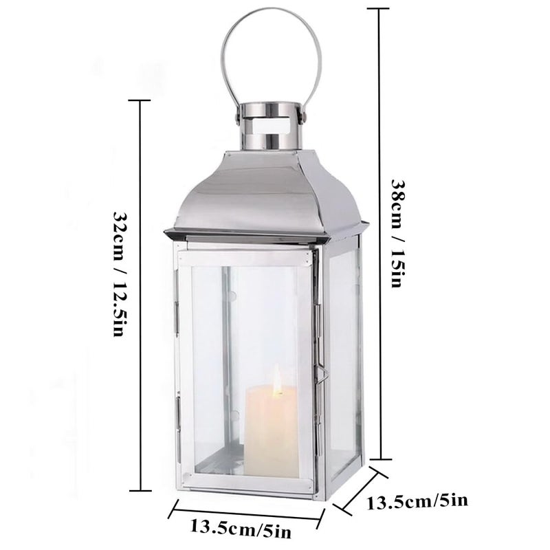 JHY DESIGN Silver Decorative Lanterns 12.5''High Stainless Steel Candle Lanterns with Tempered Glass for Indoor Outdoor Events Parities and Weddings Vintage Style Hanging Lamps - Image 2